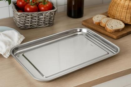 Imagem de Bandeja Retangular 36,5cm Travessa Lixada em Inox Forma