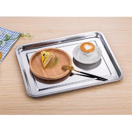 Imagem de Bandeja Retangular Aço Inox Rasa Para Servir 40 X 30Cm