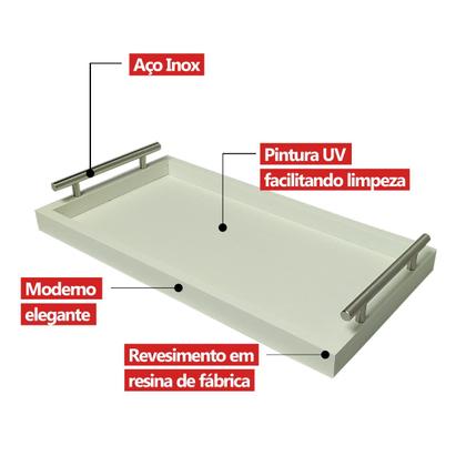 Imagem de Bandeja Retangular Café da Manhã com Alça Inox 25x46cm Champanhe/Branco