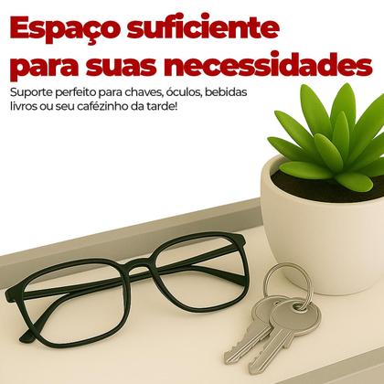 Imagem de Bandeja Retangular Café da Manhã com Alça Inox 25x46cm Champanhe/Branco