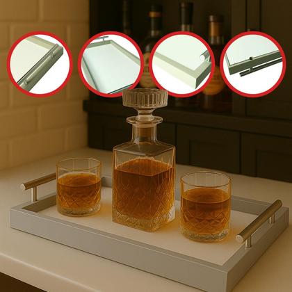 Imagem de Bandeja Retangular Café da Manhã com Alça Inox 25x46cm Champanhe/Branco