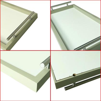 Imagem de Bandeja Retangular Café da Manhã com Alça Inox 25x46cm Champanhe/Branco