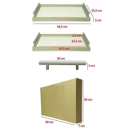 Imagem de Bandeja Retangular Café da Manhã com Alça Inox 25x46cm Champanhe/Branco