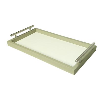 Imagem de Bandeja Retangular Café da Manhã com Alça Inox 25x46cm Champanhe/Branco