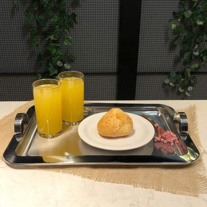 Imagem de Bandeja Retangular Com Alça 42cm Aço Inox Servir Café Chá
