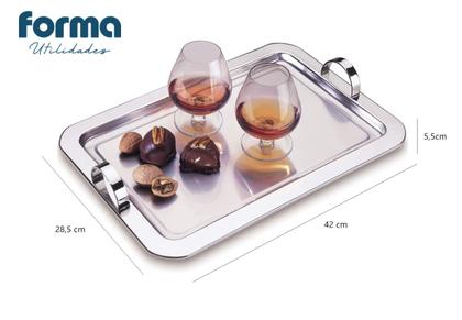 Imagem de Bandeja Retangular Com Alça 42cm Aço Inox Servir Café Chá
