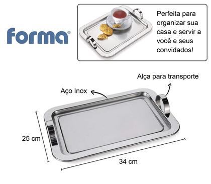 Imagem de Bandeja Retangular De Aço Inox Com Alças 34x25 Café Chá Decorativa Serviço De Mesa Aparador Bar Bebidas Banheiro Casa Cozinha