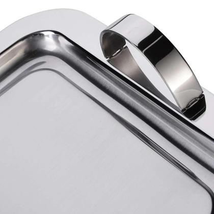 Imagem de Bandeja Retangular De Aço Inox Com Alças 34x25 Café Chá Decorativa Serviço De Mesa Aparador Bar Bebidas Banheiro Casa Cozinha