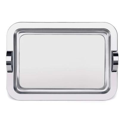 Imagem de Bandeja Retangular De Aço Inox Com Alças 34x25 Café Chá Decorativa Serviço De Mesa Aparador Bar Bebidas Banheiro Casa Cozinha