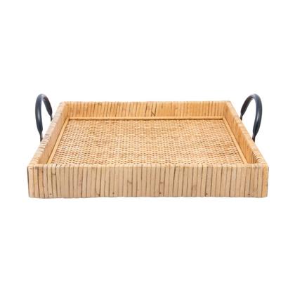 Imagem de Bandeja retangular de fibra natural com alça bali 25,5cm