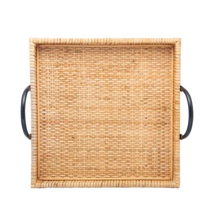 Imagem de Bandeja retangular de fibra natural com alça bali 25,5cm