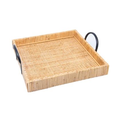 Imagem de Bandeja retangular de fibra natural com alça bali 25,5cm