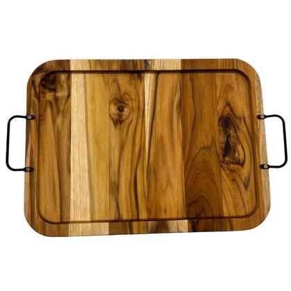 Imagem de Bandeja Retangular De Madeira Teca Com Alça Para Servir