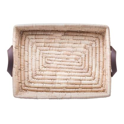 Imagem de Bandeja Retangular Decorativa de Fibra Natural e Alça em Couro Braid Lyor