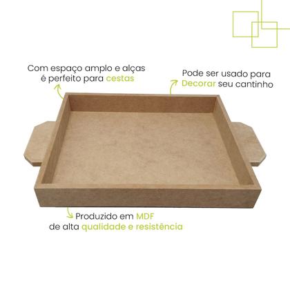 Imagem de Bandeja Retangular em MDF 6mm Reta Alça Externa Servir Festa Mesa Café 24x19x3