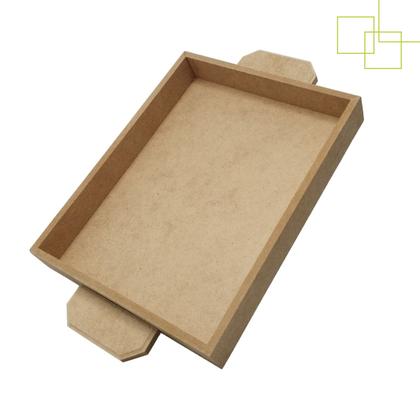 Imagem de Bandeja Retangular em MDF 6mm Reta Alça Externa Servir Festa Mesa Café 24x19x3