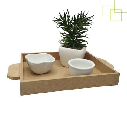 Imagem de Bandeja Retangular em MDF 6mm Reta Alça Externa Servir Festa Mesa Café 24x19x3