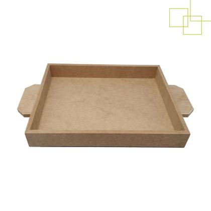 Imagem de Bandeja Retangular em MDF 6mm Reta Alça Externa Servir Festa Mesa Café 24x19x3