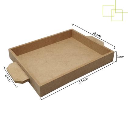 Imagem de Bandeja Retangular em MDF 6mm Reta Alça Externa Servir Festa Mesa Café 24x19x3