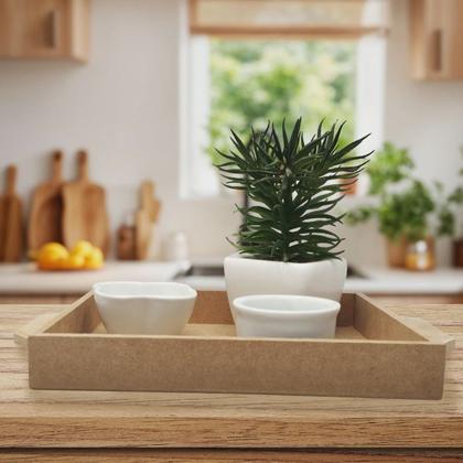 Imagem de Bandeja Retangular em MDF 6mm Reta Alça Externa Servir Festa Mesa Café 24x19x3