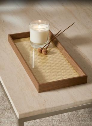 Imagem de Bandeja Retangular em MDF Marrom com Rattan 3x28x12cm - Mart