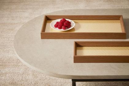 Imagem de Bandeja Retangular em MDF Marrom com Rattan 3x28x12cm - Mart