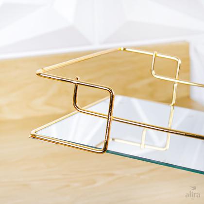 Imagem de Bandeja Retangular Espelhada Decorativa com Alças Dourada 30x20cm Alira Home