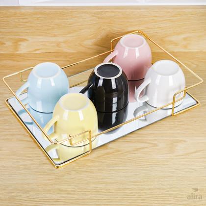 Imagem de Bandeja Retangular Espelhada Decorativa com Alças Dourada 30x20cm Alira Home