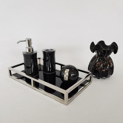 Imagem de Bandeja retangular inox com vidro