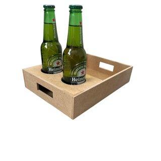 Imagem de Bandeja Retangular M Lisa Com Suporte Para 2 Garrafas e Alça Para Cesta De Café Da Manhã 30x20x6