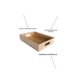 Imagem de Bandeja Retangular M Lisa Para Café Da Manhã Com Alça 30x20x6 MDF CRU