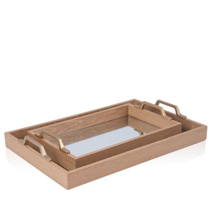 Imagem de Bandeja Retangular Madeira Alça Metal 45 cm