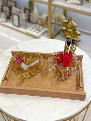 Imagem de Bandeja Retangular Mdf Pu Listra 3D Bege P - Entrecasa