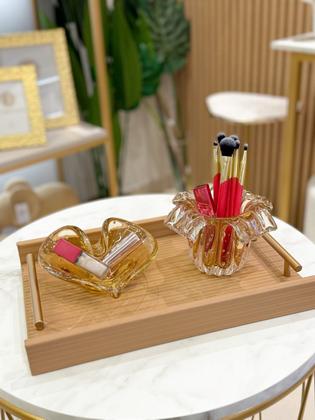 Imagem de Bandeja Retangular Mdf Pu Listra 3D Bege P - Entrecasa