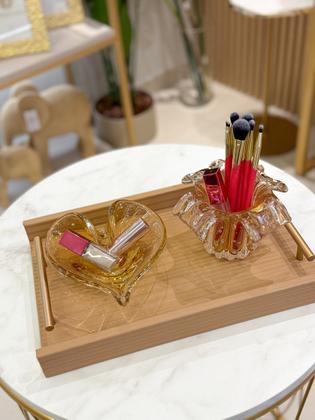 Imagem de Bandeja Retangular Mdf Pu Listra 3D Bege P - Entrecasa