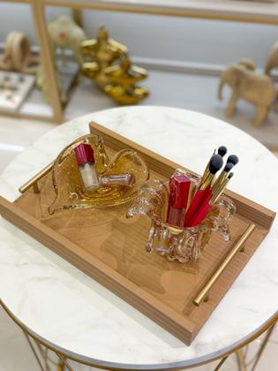 Imagem de Bandeja Retangular Mdf Pu Listra 3D Bege P - Entrecasa