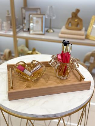 Imagem de Bandeja Retangular Mdf Pu Listra 3D Bege P - Entrecasa