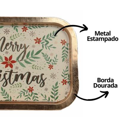 Imagem de Bandeja Retangular Metal Estampa Natal Merry Christmas 34cm x 23cm - Magizi