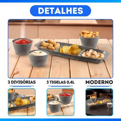 Imagem de Bandeja Retângular Petisqueira Plástico 3 Divisórias e Molheira 400ml