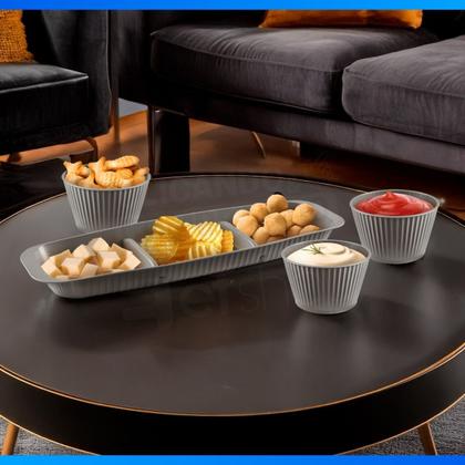 Imagem de Bandeja Retângular Petisqueira Plástico 3 Divisórias e Molheira 400ml