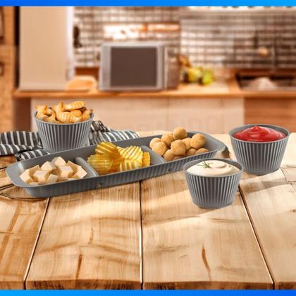 Imagem de Bandeja Retângular Petisqueira Plástico 3 Divisórias e Molheira 400ml