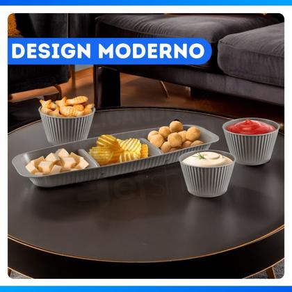 Imagem de Bandeja Retângular Petisqueira Plástico 3 Divisórias e Molheira 400ml