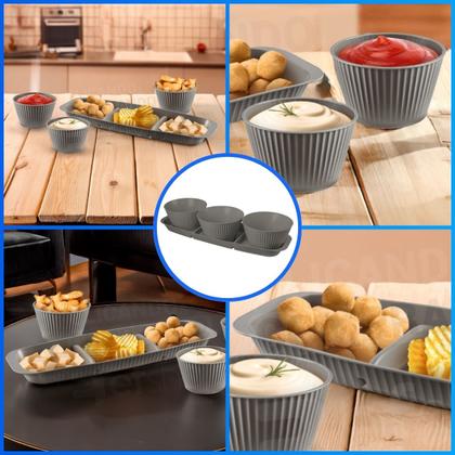 Imagem de Bandeja Retângular Petisqueira Plástico 3 Divisórias e Molheira 400ml