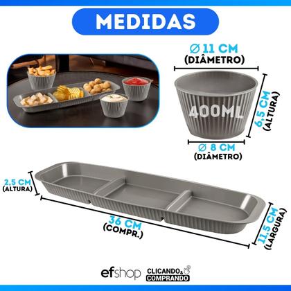 Imagem de Bandeja Retângular Petisqueira Plástico 3 Divisórias e Molheira 400ml