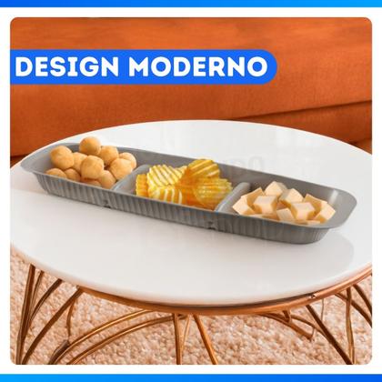 Imagem de Bandeja Retangular Petisqueira Plástico 3 Divisórias Frios Queijo Churrasco