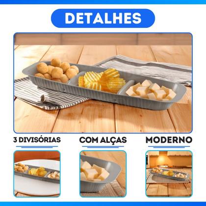 Imagem de Bandeja Retangular Petisqueira Plástico 3 Divisórias Frios Queijo Churrasco