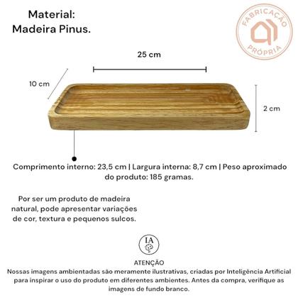 Imagem de Bandeja Rústica Decorativa Retangular de Madeira Pinus 25cm
