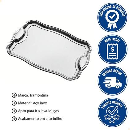 Imagem de Bandeja Tramontina Classic Retangular em Aço Inox com Alças 49 x 34 cm 61440490