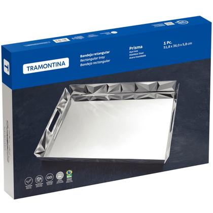 Imagem de Bandeja Tramontina Prisma em Aço Inox para Café da Manhã Mesa de Centro Decorativa Retangular