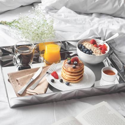 Imagem de Bandeja Tramontina Prisma em Aço Inox para Café da Manhã Mesa de Centro Decorativa Retangular